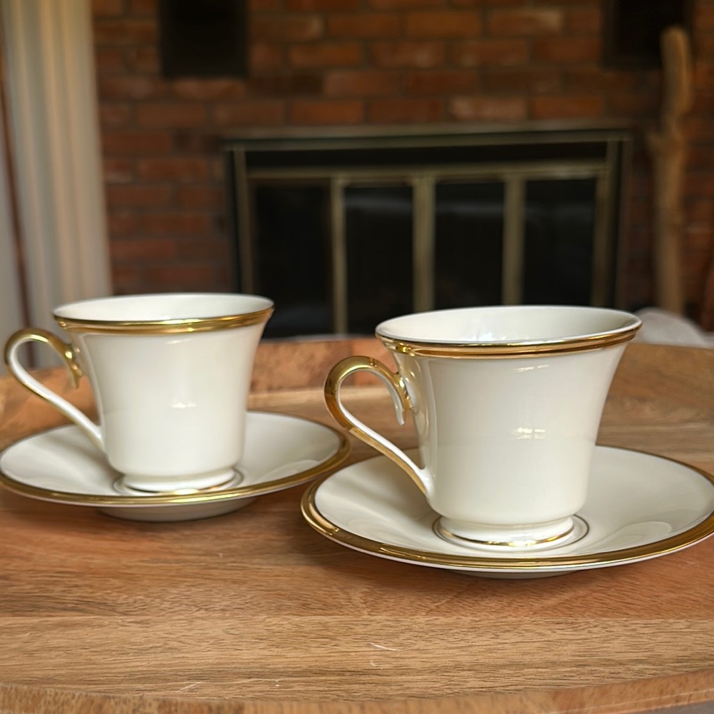 Lenox Eternal Footed Demitasse Cup and Saucer Set of 2 Ivory & Gold Discontinued